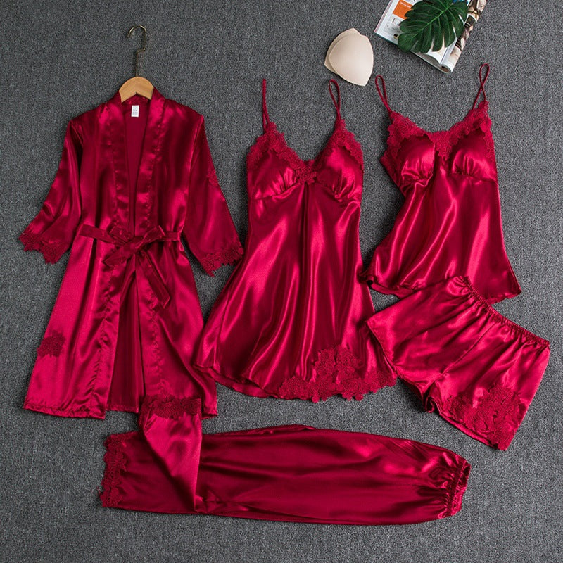 Satin slaapset 5-delig met kant voor dames – Liora