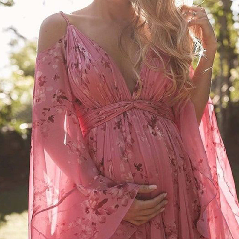 Zwierige Roze Chiffonjurk met Uitlopende Mouwen - Isabelle