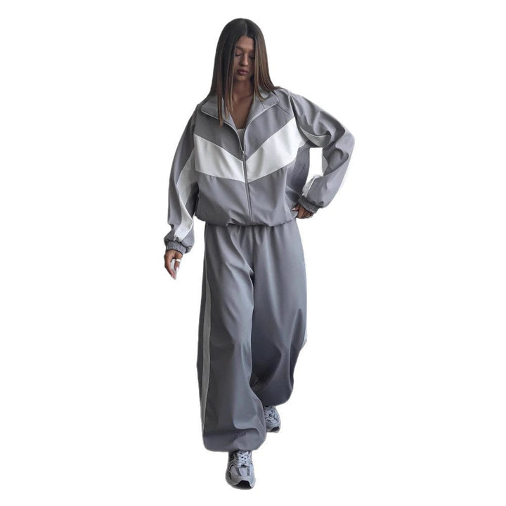 Women's Windbreaker Tracksuit Set with Wide-Leg Pants 9