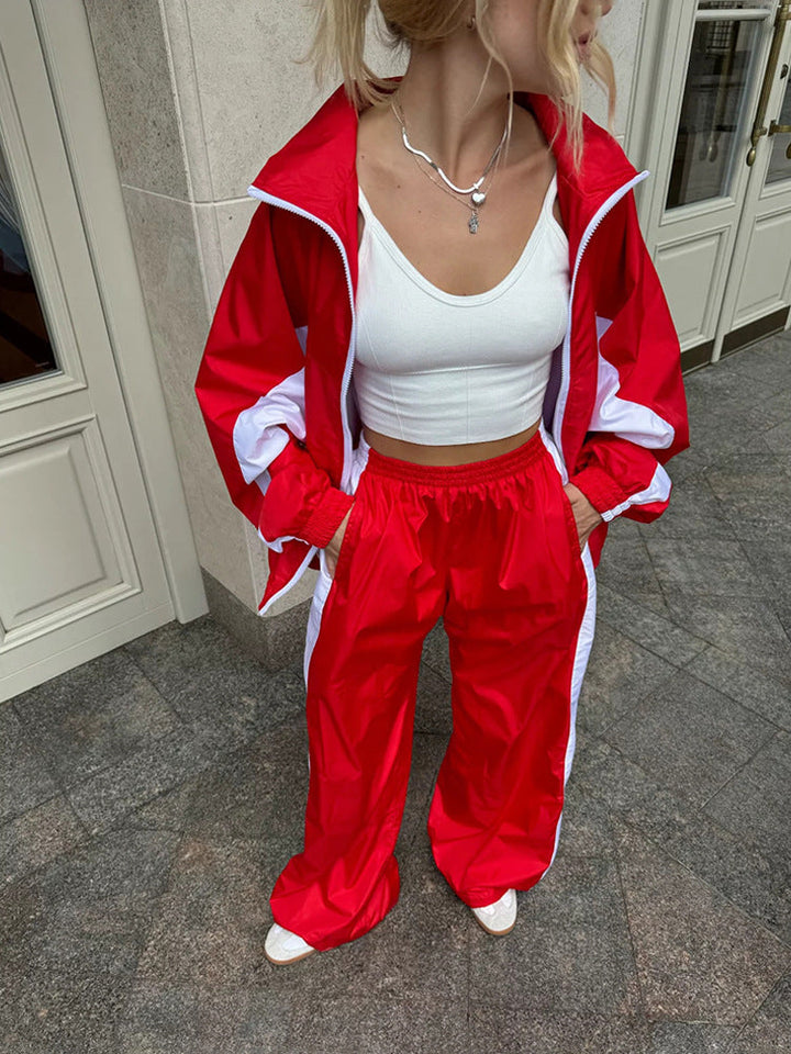 Women's Windbreaker Tracksuit Set with Wide-Leg Pants 17