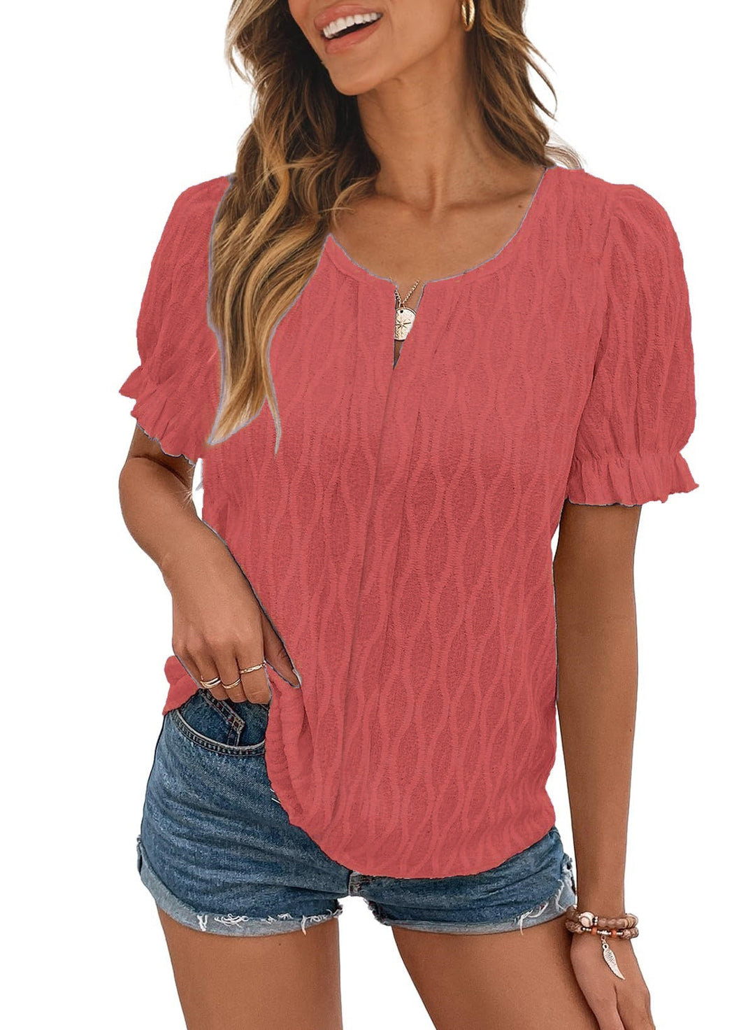 Airy & stylish women's puff sleeve shirt with lace detail – Noemi