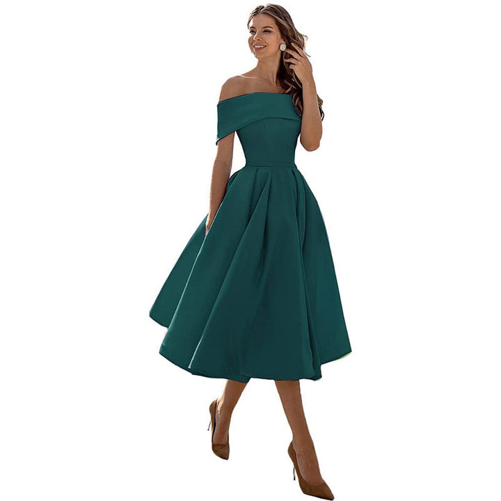 Off-shoulder & bodycon satin party dress - Mirella