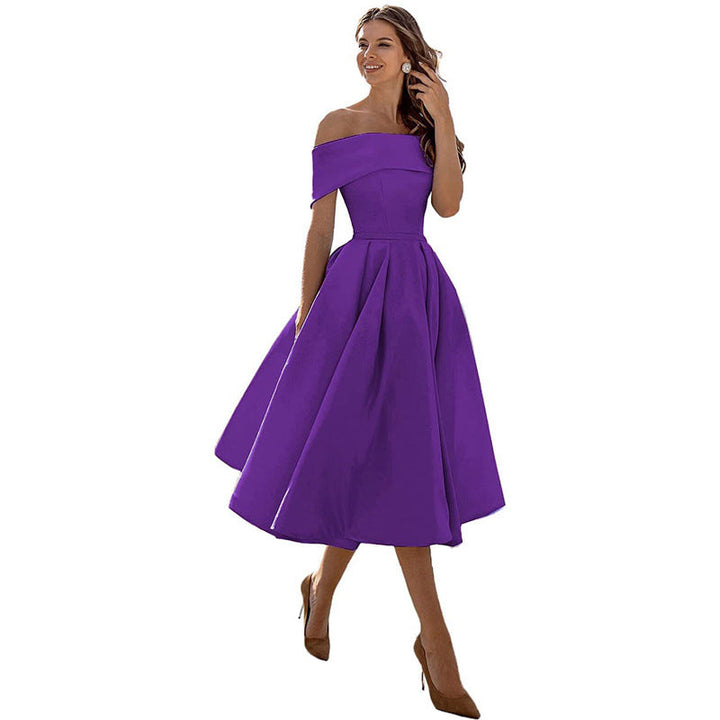 Off-shoulder & bodycon satin party dress - Mirella