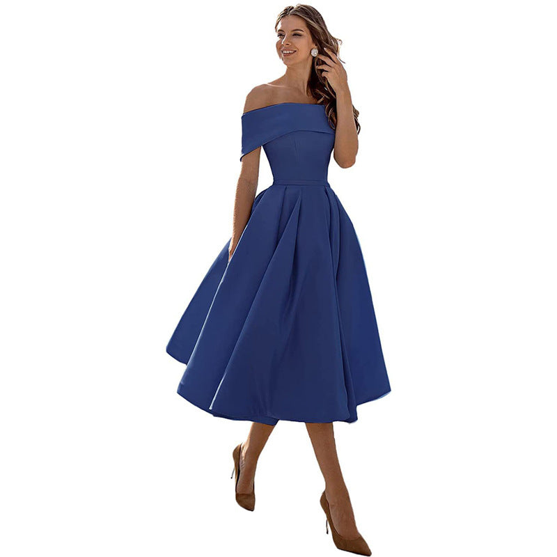 Off-shoulder & bodycon satin party dress - Mirella
