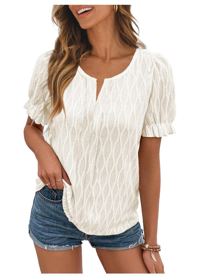 Airy & stylish women's puff sleeve shirt with lace detail – Noemi