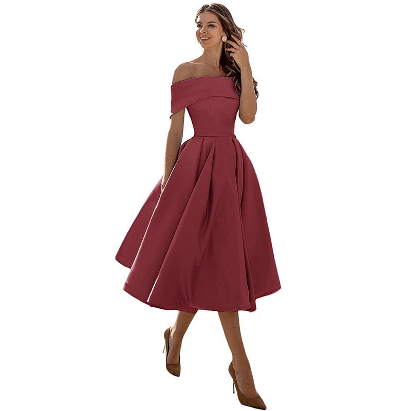 Off-shoulder & bodycon satin party dress - Mirella