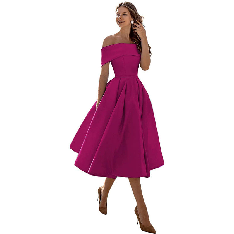 Off-shoulder & bodycon satin party dress - Mirella