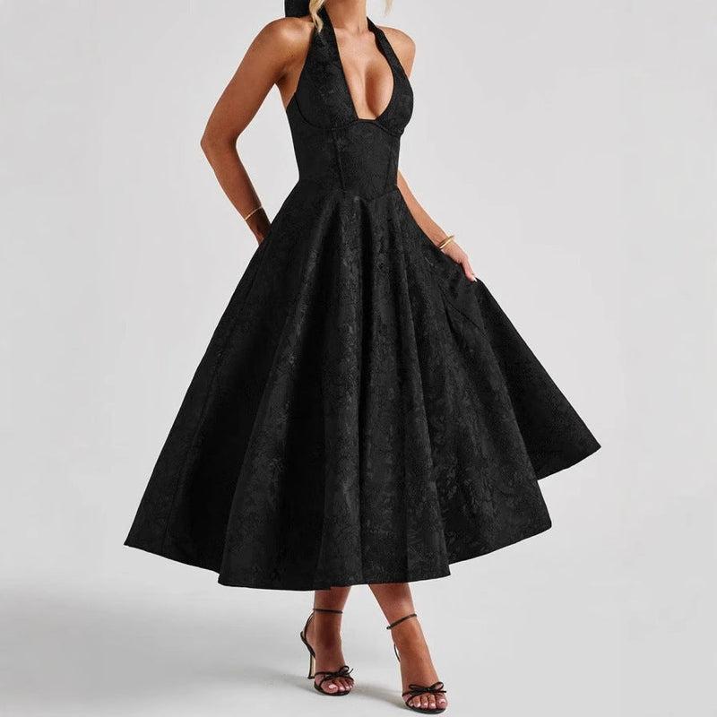 Stylish women's A-line cocktail dress with deep V-neck – Liora
