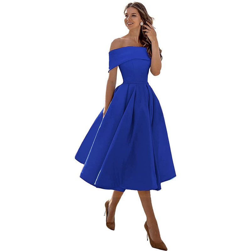 Off-shoulder & bodycon satin party dress - Mirella