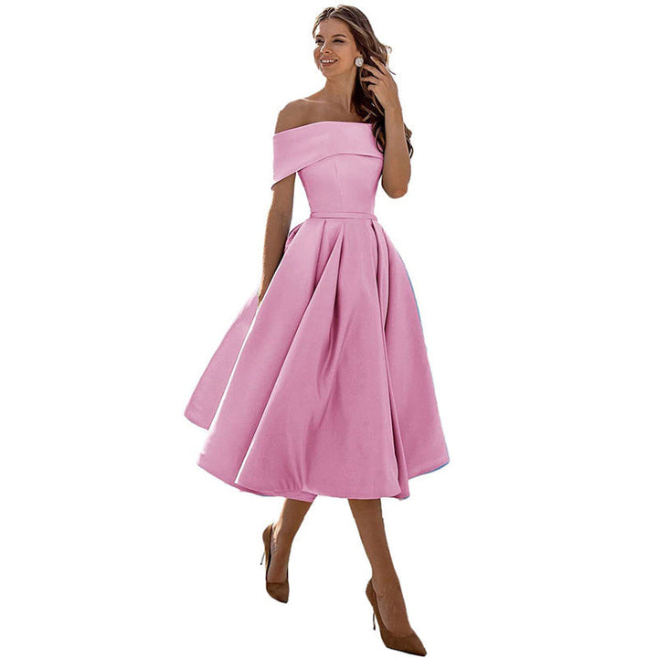 Off-shoulder & bodycon satin party dress - Mirella