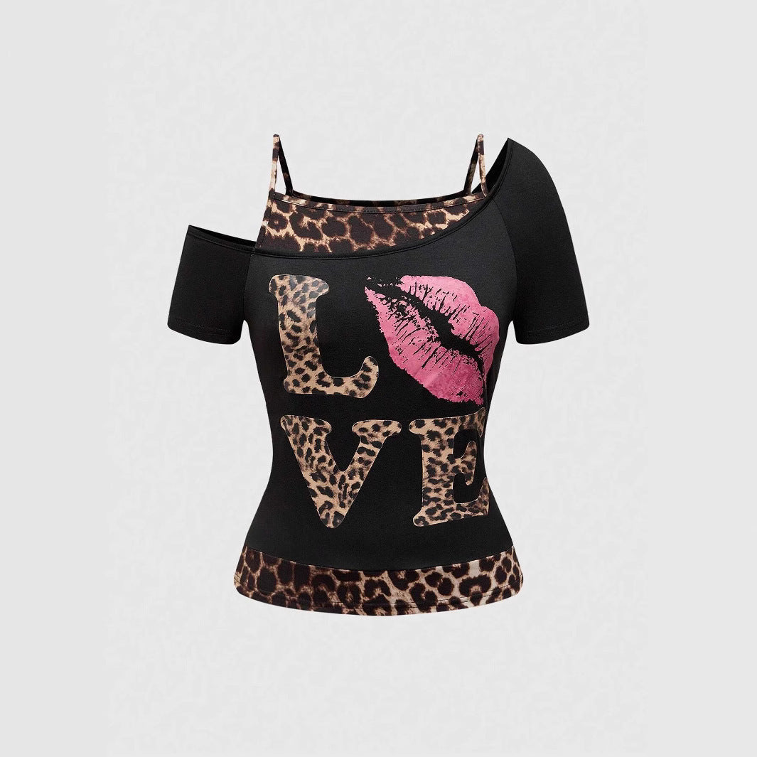 Trendy women's off-shoulder shirt with leopard print - Zaria