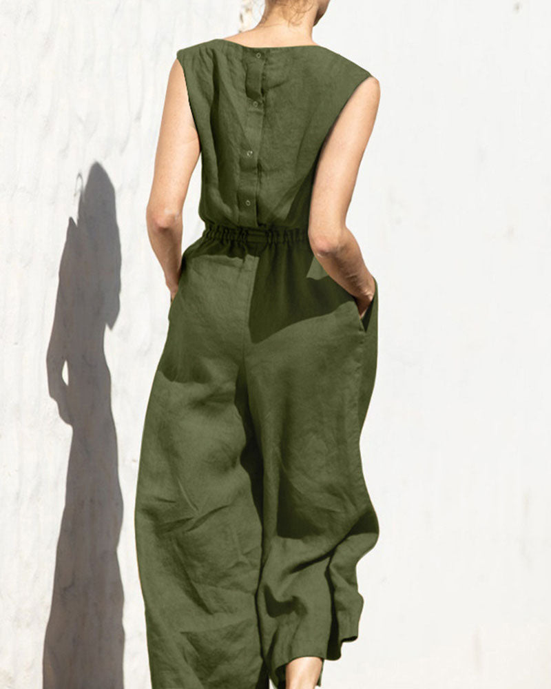 Mouwloze Dames Jumpsuit met Wijde Pijpen – Aurelia