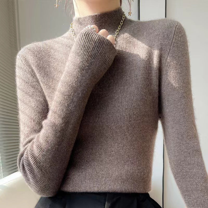 Knitted Women's Sweater with Half Turtleneck - Sophie