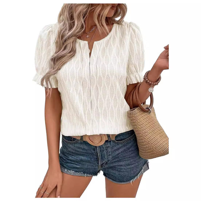 Airy & stylish women's puff sleeve shirt with lace detail – Noemi