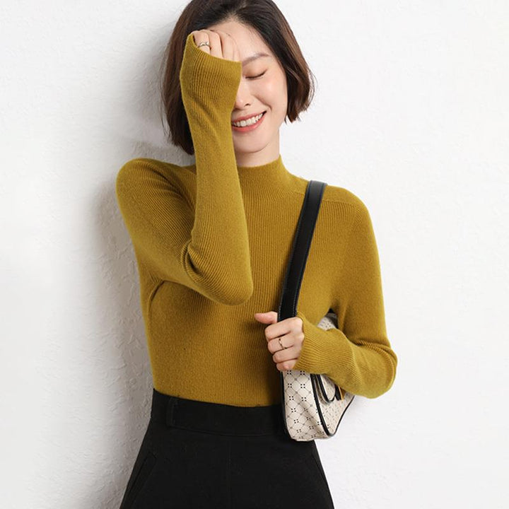 Knitted Women's Sweater with Half Turtleneck - Sophie