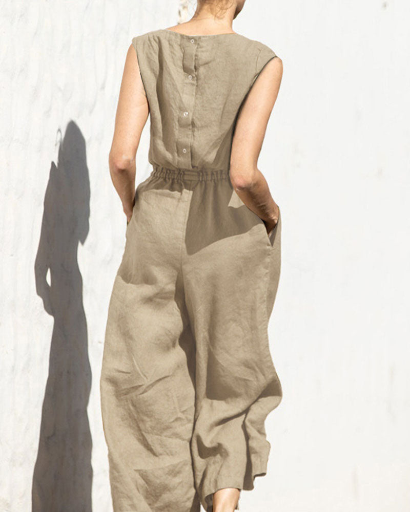 Mouwloze Dames Jumpsuit met Wijde Pijpen – Aurelia