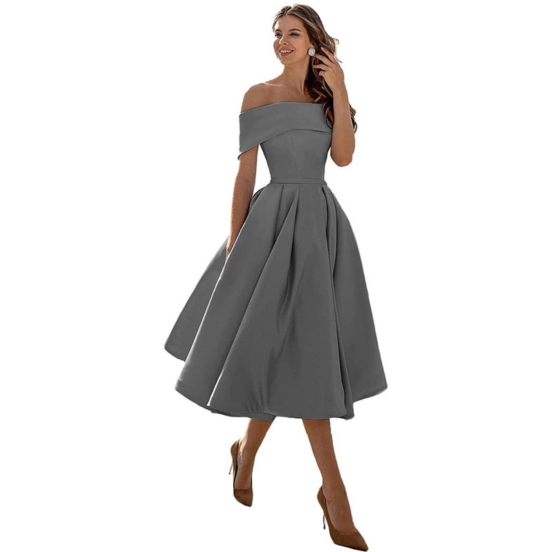 Off-shoulder & bodycon satin party dress - Mirella