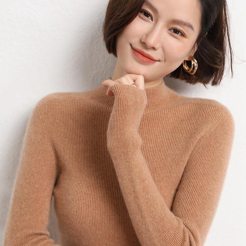 Knitted Women's Sweater with Half Turtleneck - Sophie