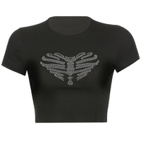 Trendy women's crop top with rhinestone skeleton pattern - Yara