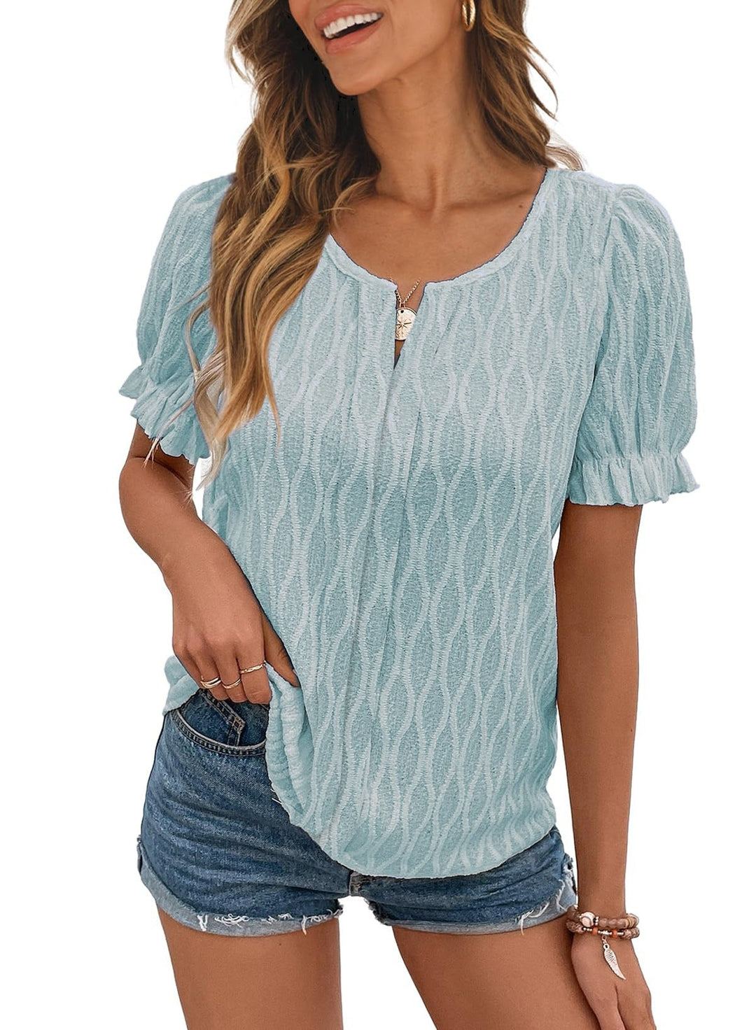 Airy & stylish women's puff sleeve shirt with lace detail – Noemi