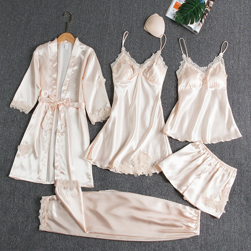 Satin slaapset 5-delig met kant voor dames – Liora