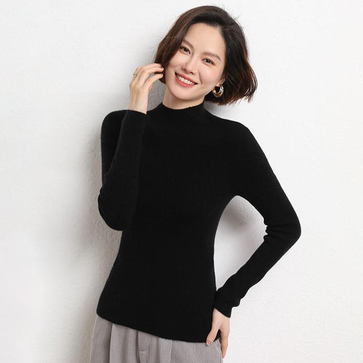 Knitted Women's Sweater with Half Turtleneck - Sophie