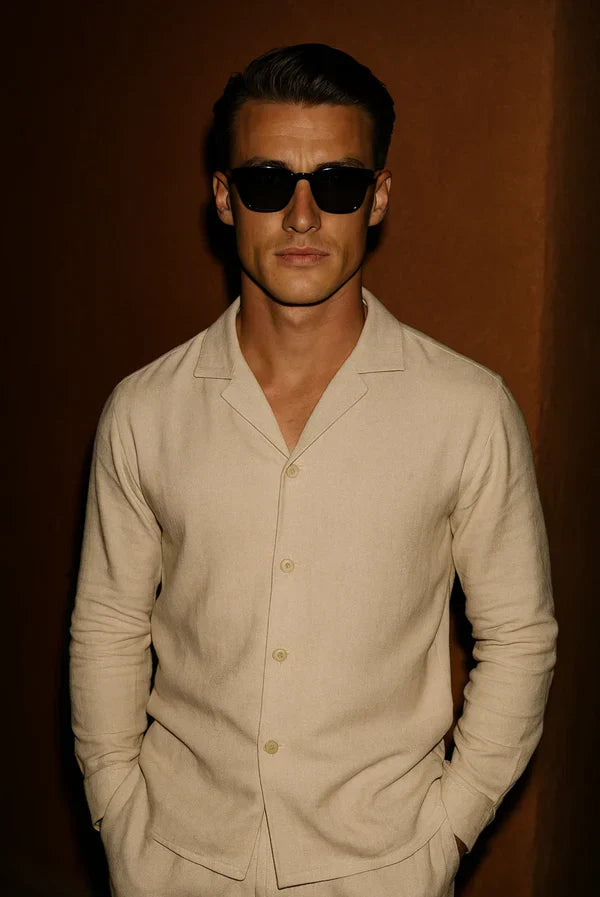 Stylish men's linen shirt with hidden button closure – Eliano