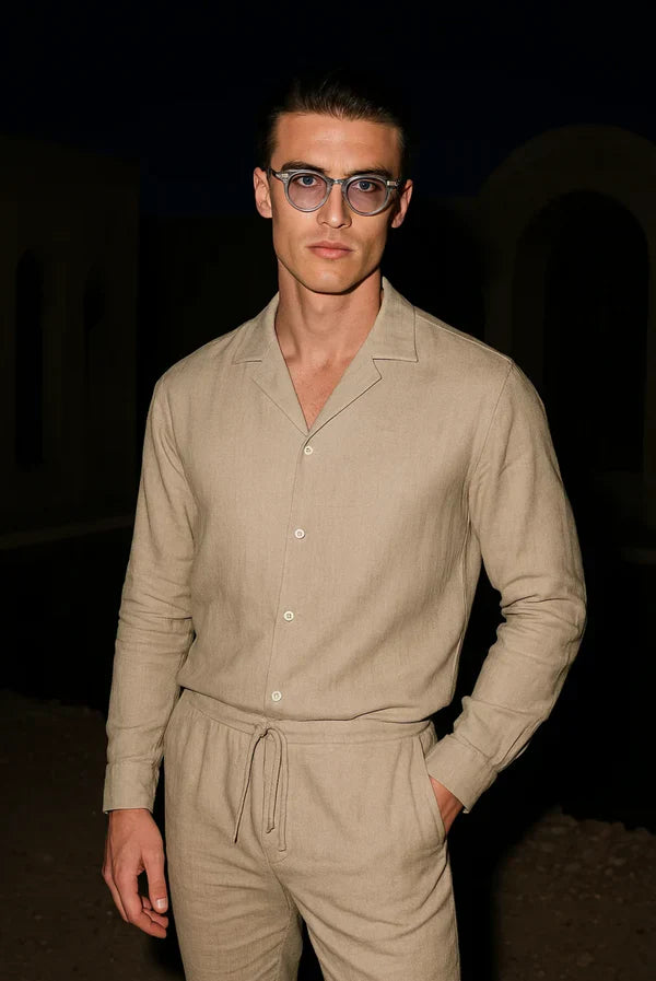 Stylish men's linen shirt with hidden button closure – Eliano