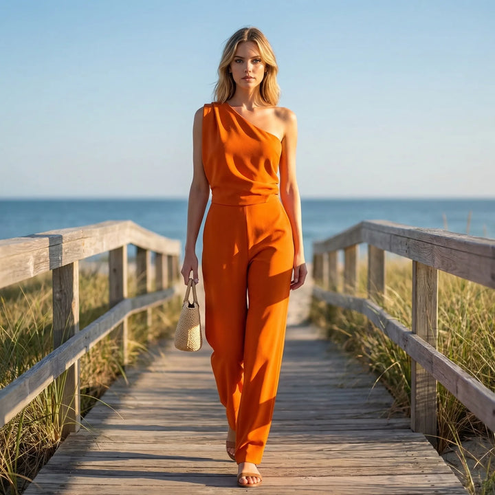 One-Shoulder Sleeveless Wide-Leg Jumpsuit - Carol