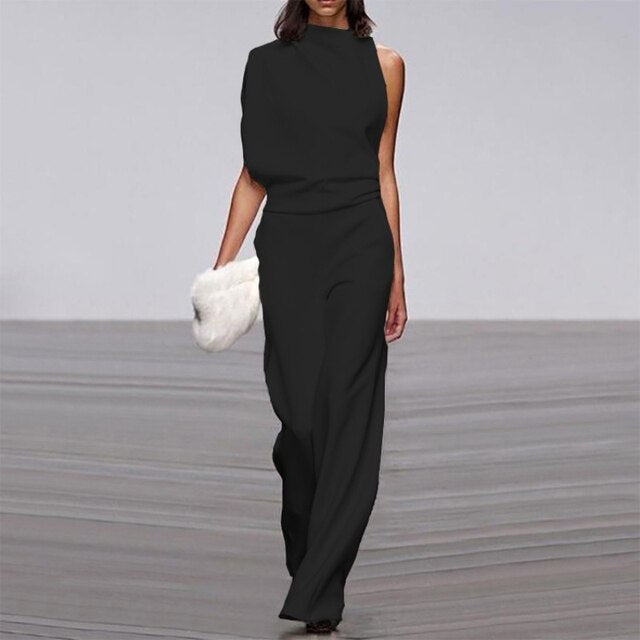 One-Shoulder Sleeveless Wide-Leg Jumpsuit - Carol