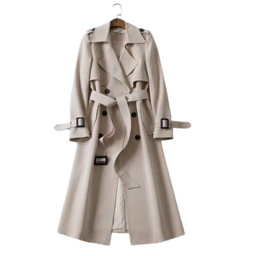 Trendy Women's Trench Coat with Double Buttons - Celina