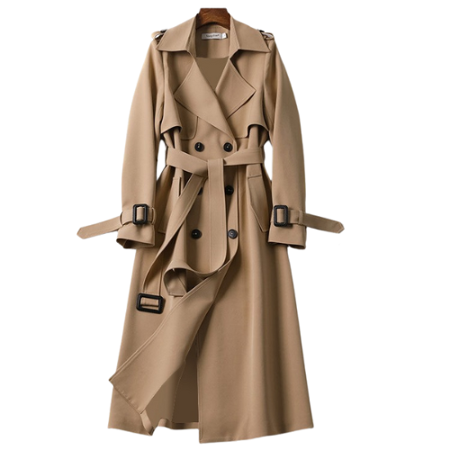 Trendy Women's Trench Coat with Double Buttons - Celina