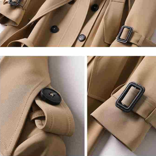 Trendy Women's Trench Coat with Double Buttons - Celina