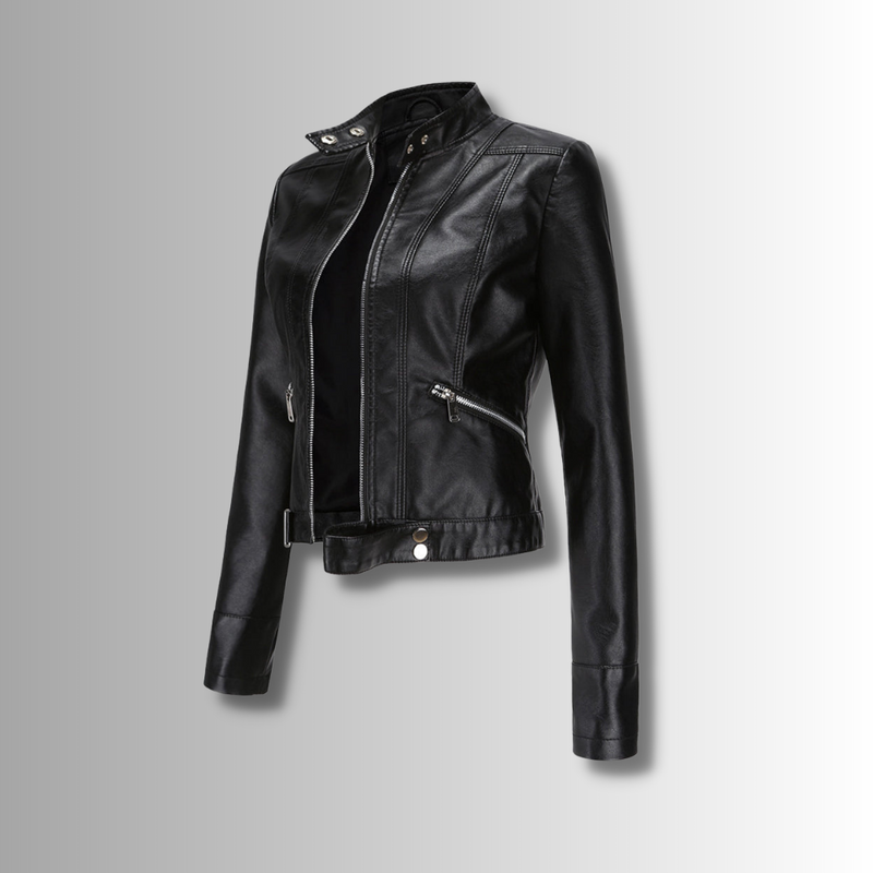 Stylish women's leather jacket in classic design - Marlene