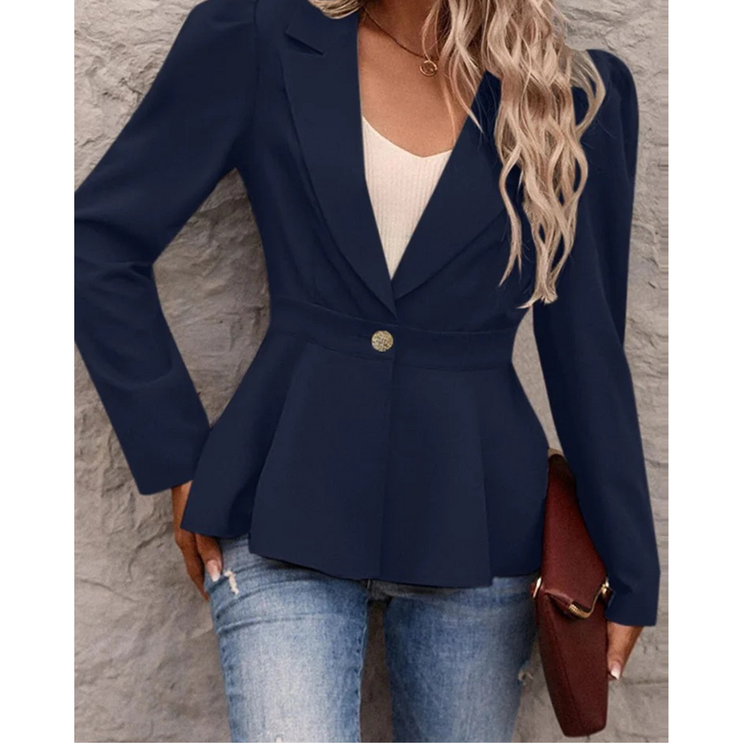 Effen Geribbelde Kraag Damesblazer - Liana