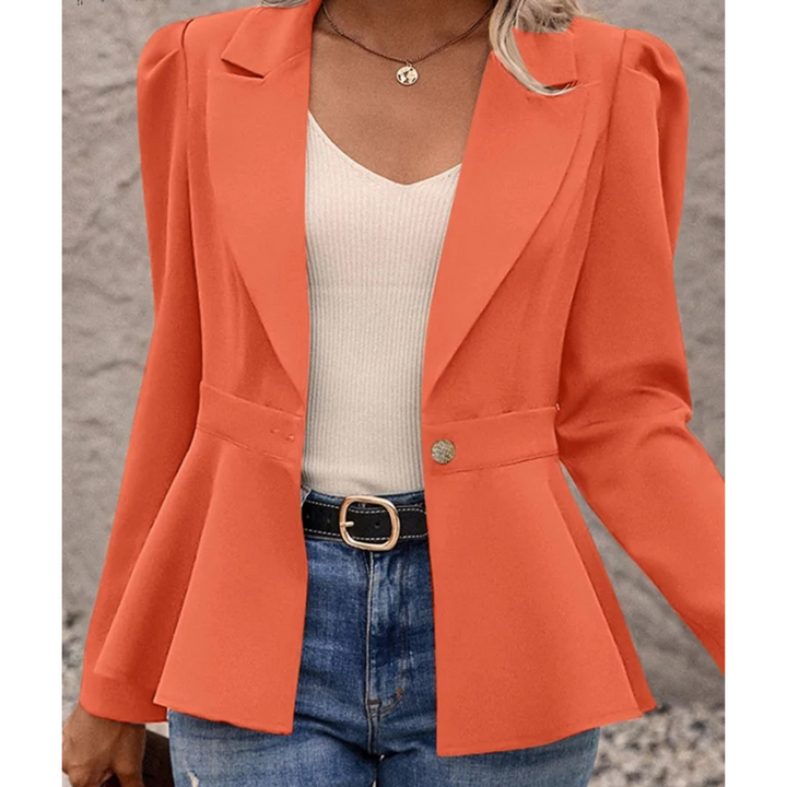 Effen Geribbelde Kraag Damesblazer - Liana