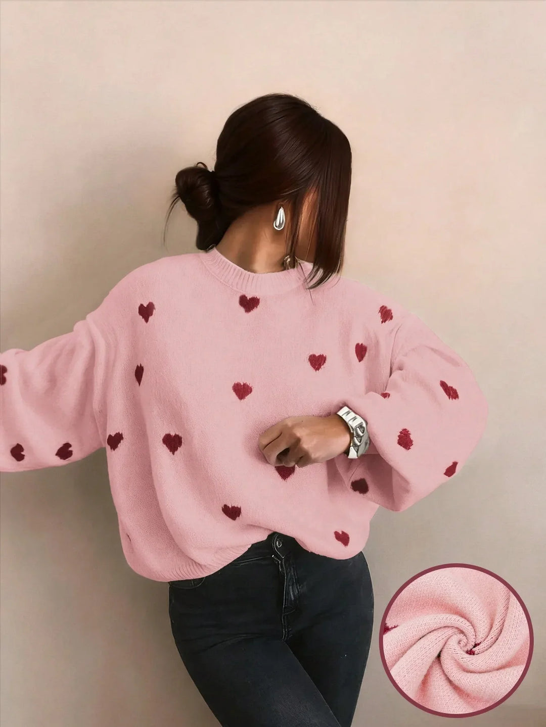 Oversized Gebreide Trui Met Geborduurde Hartjes - Sophia