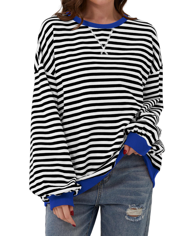 Oversized Striped Crew-Neck Sweatshirt - Holly