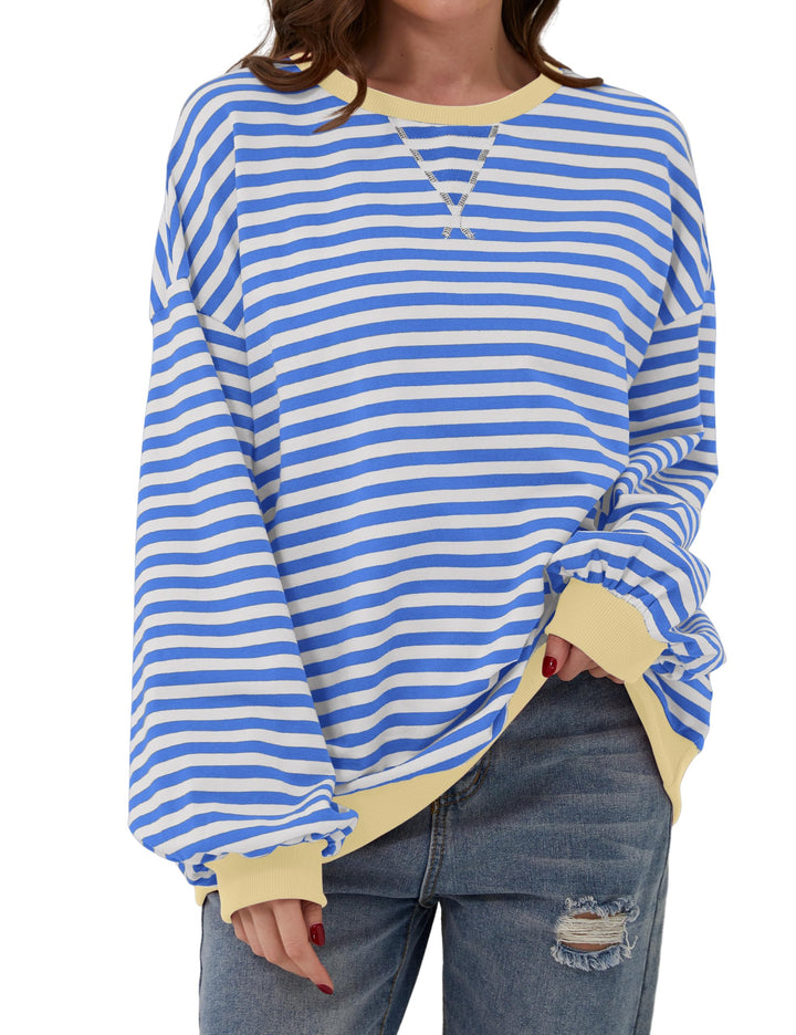 Oversized Striped Crew-Neck Sweatshirt - Holly