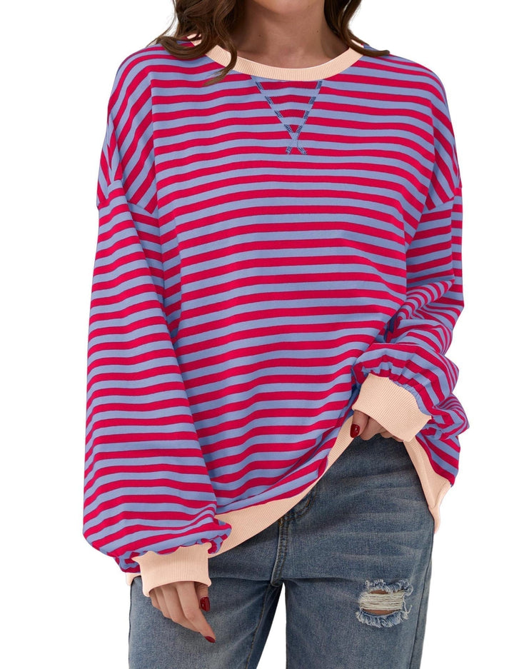 Oversized Striped Crew-Neck Sweatshirt - Holly