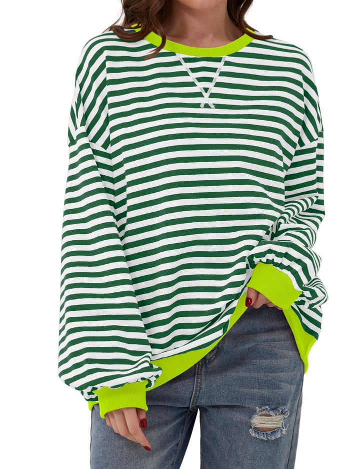 Oversized Striped Crew-Neck Sweatshirt - Holly