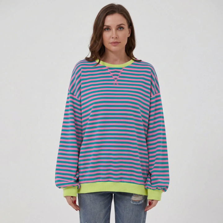 Oversized Striped Crew-Neck Sweatshirt - Holly