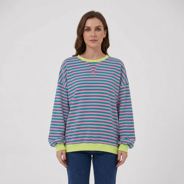 Oversized Striped Crew-Neck Sweatshirt - Holly