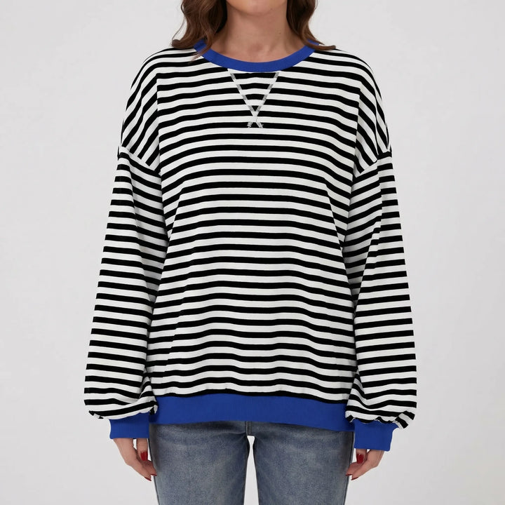 Oversized Striped Crew-Neck Sweatshirt - Holly