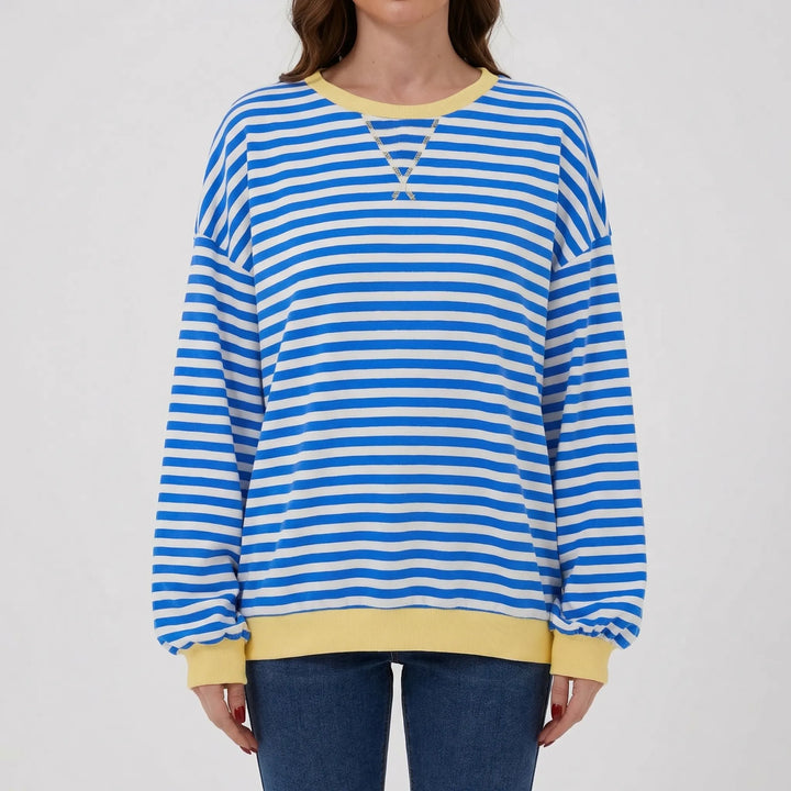 Oversized Striped Crew-Neck Sweatshirt - Holly
