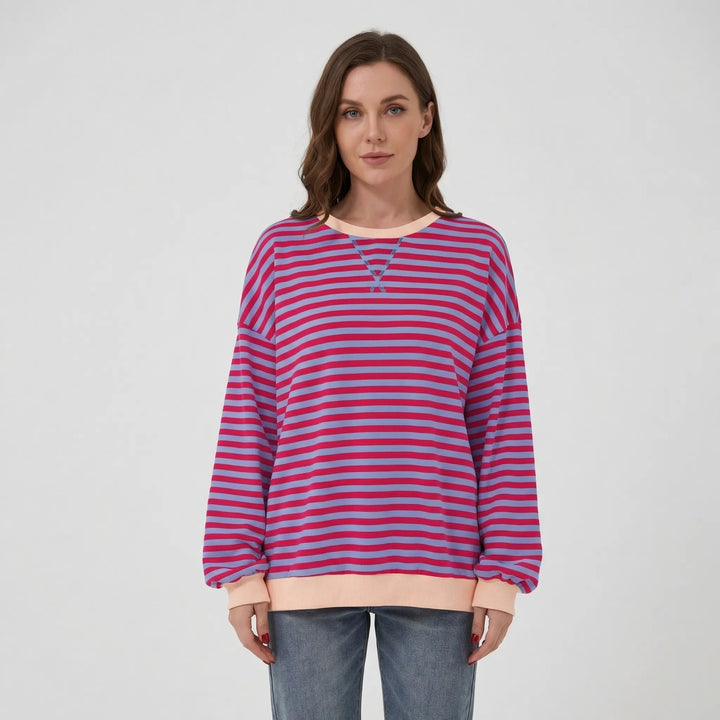 Oversized Striped Crew-Neck Sweatshirt - Holly