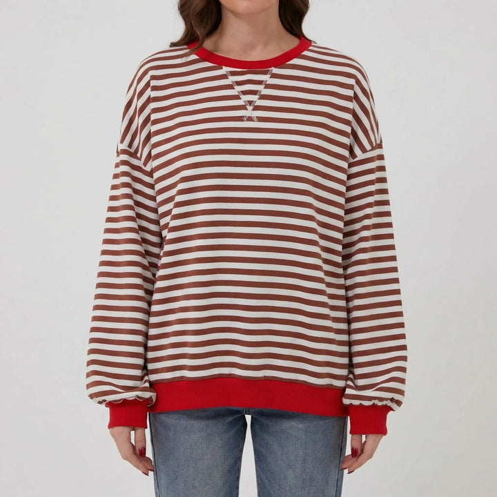 Oversized Striped Crew-Neck Sweatshirt - Holly