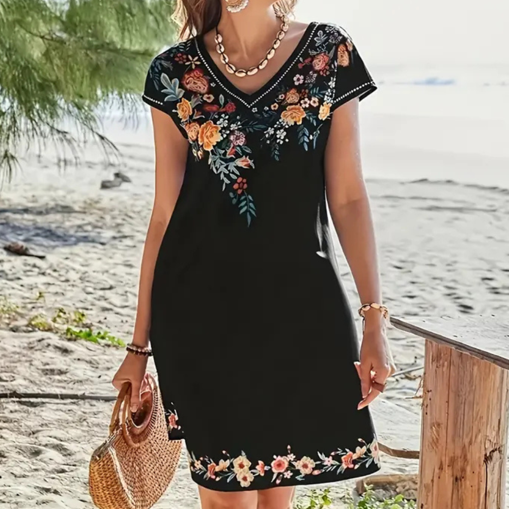 Black Floral Summer Dress - Sofia