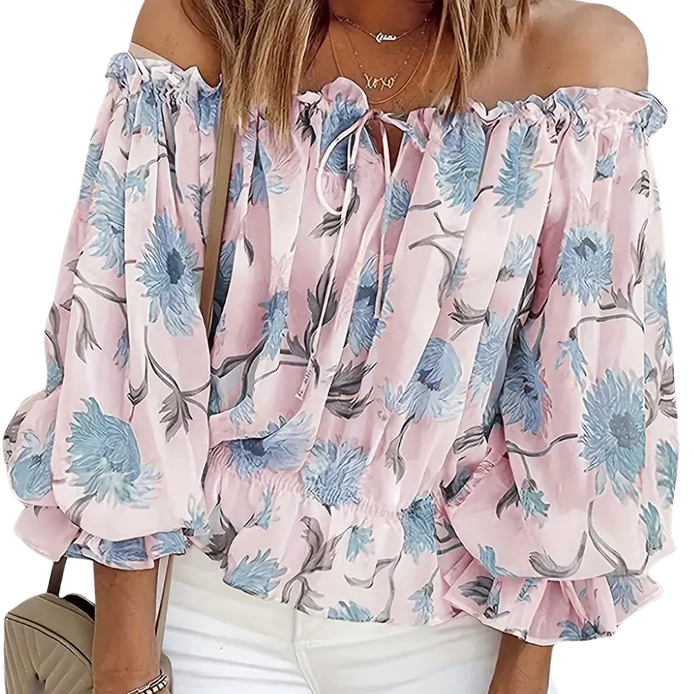 Off-Shoulder Floral Blouse with Ruffles – Fayenne
