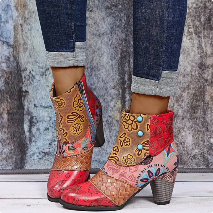 Patchwork Floral High Heel Boot - Rose